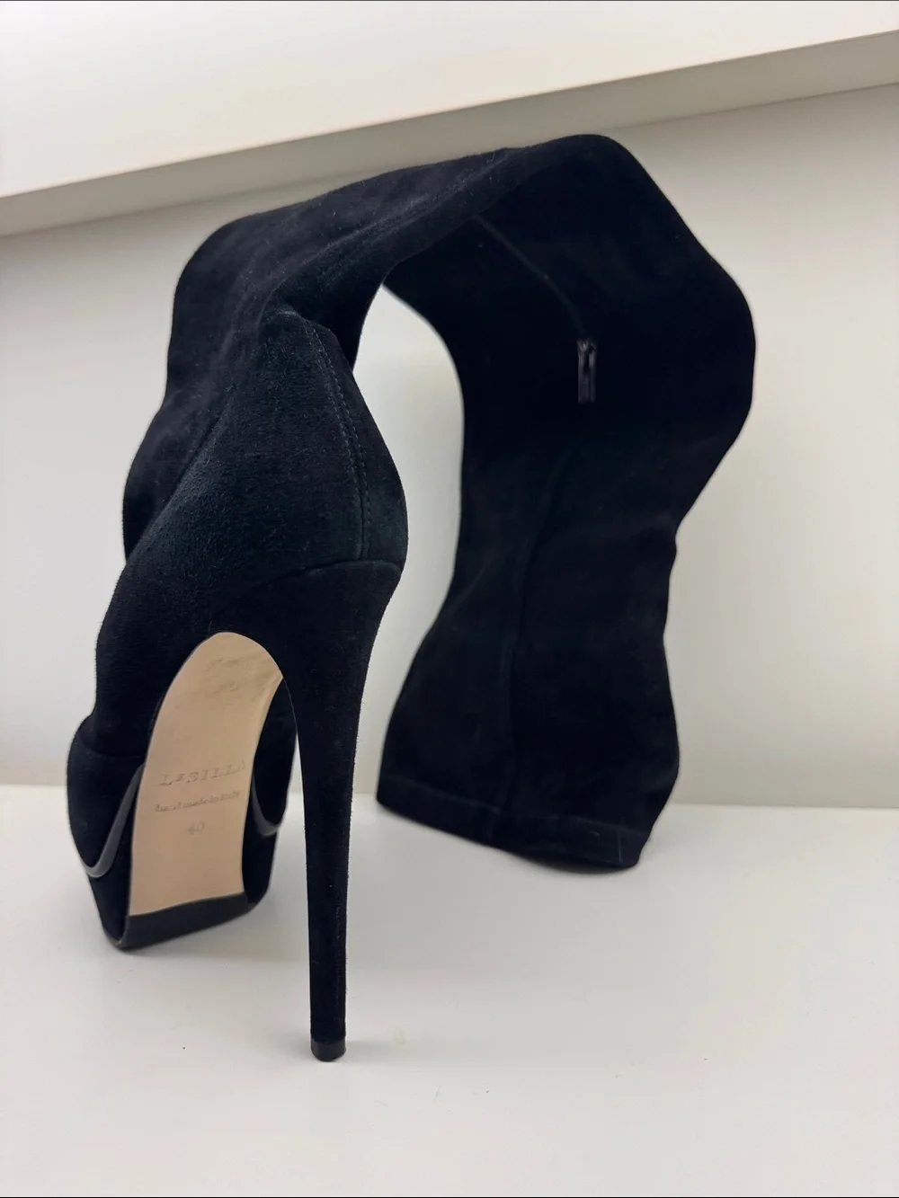 Black Suede Over-the-Knee Stiletto Boot with Platform — Women